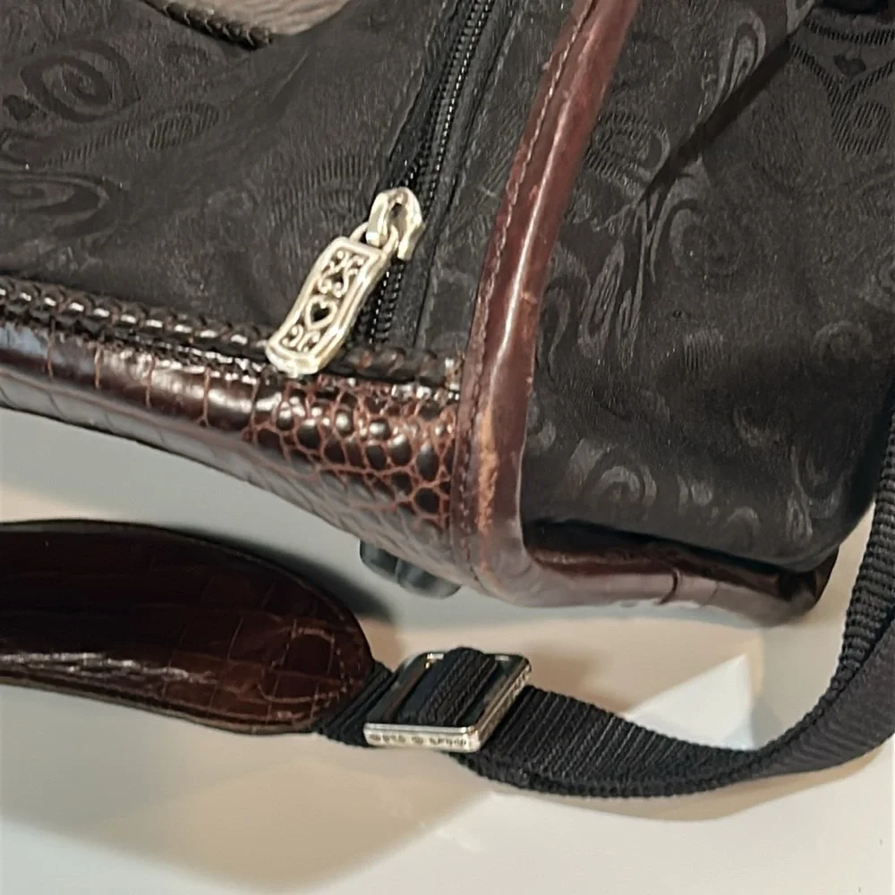 Brighton Lansky Brown Croc Embossed Leather Weekender Travel Duffle Bag